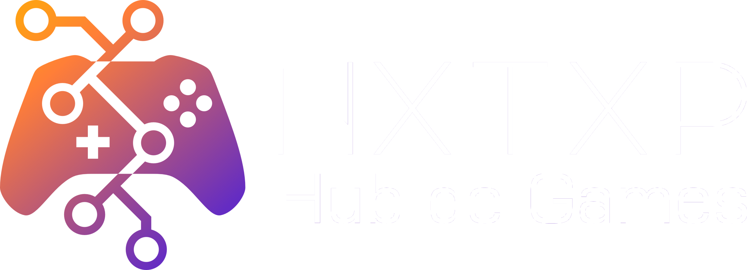 Logo horizontal branco do NXTXP Hub de Games em São José dos Campos.